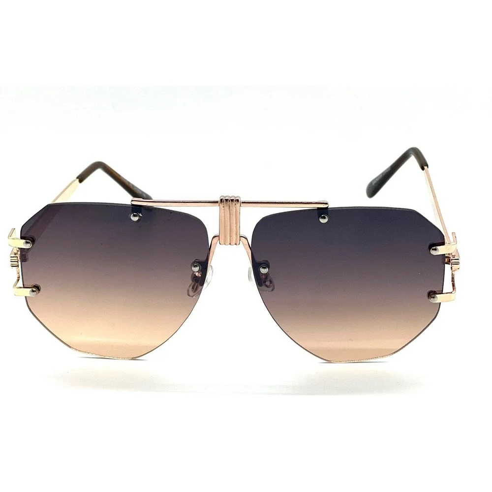 Men Brown Sunglasses Square Rimless Elegant Classy‎ Oversized Exaggerated Lentes